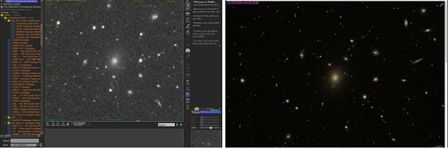 Screenshots of the galaxy cluster identified from the Aladin Deep Sky Atlas Software.