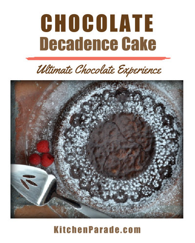 Chocolate Decadence Cake ♥ KitchenParade.com, the ultimate chocolate experience, a dense, moist and ultra-rich almost-flourless chocolate cake. Serve in small slivers!
