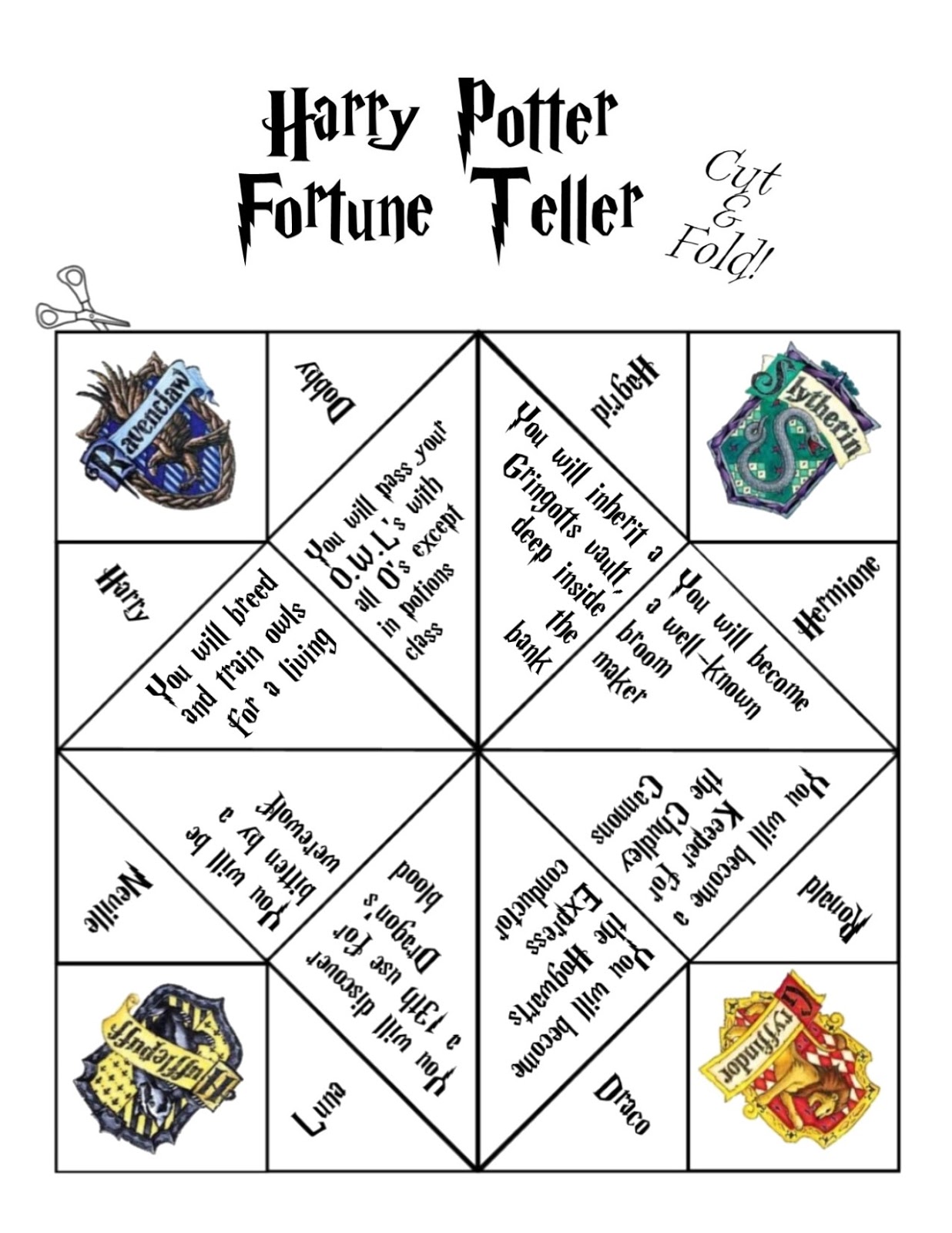 Printable Harry Potter Fortune Teller Template Printable Templates