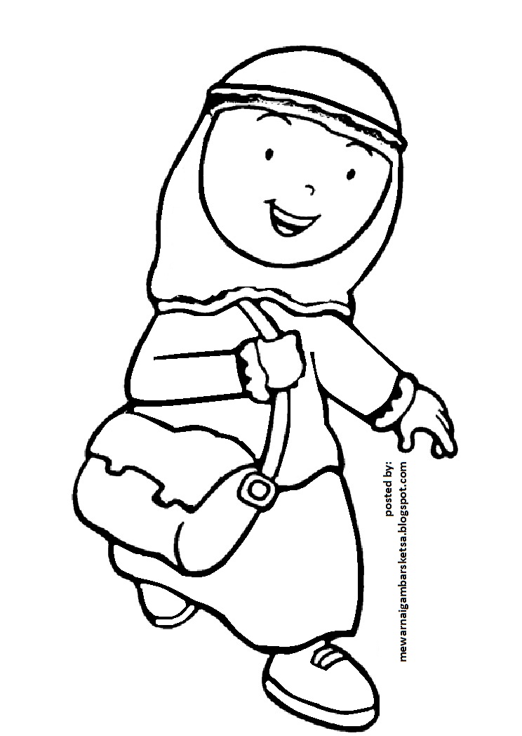 Mewarnai Gambar: Mewarnai Gambar Sketsa Kartun Anak Muslimah 110