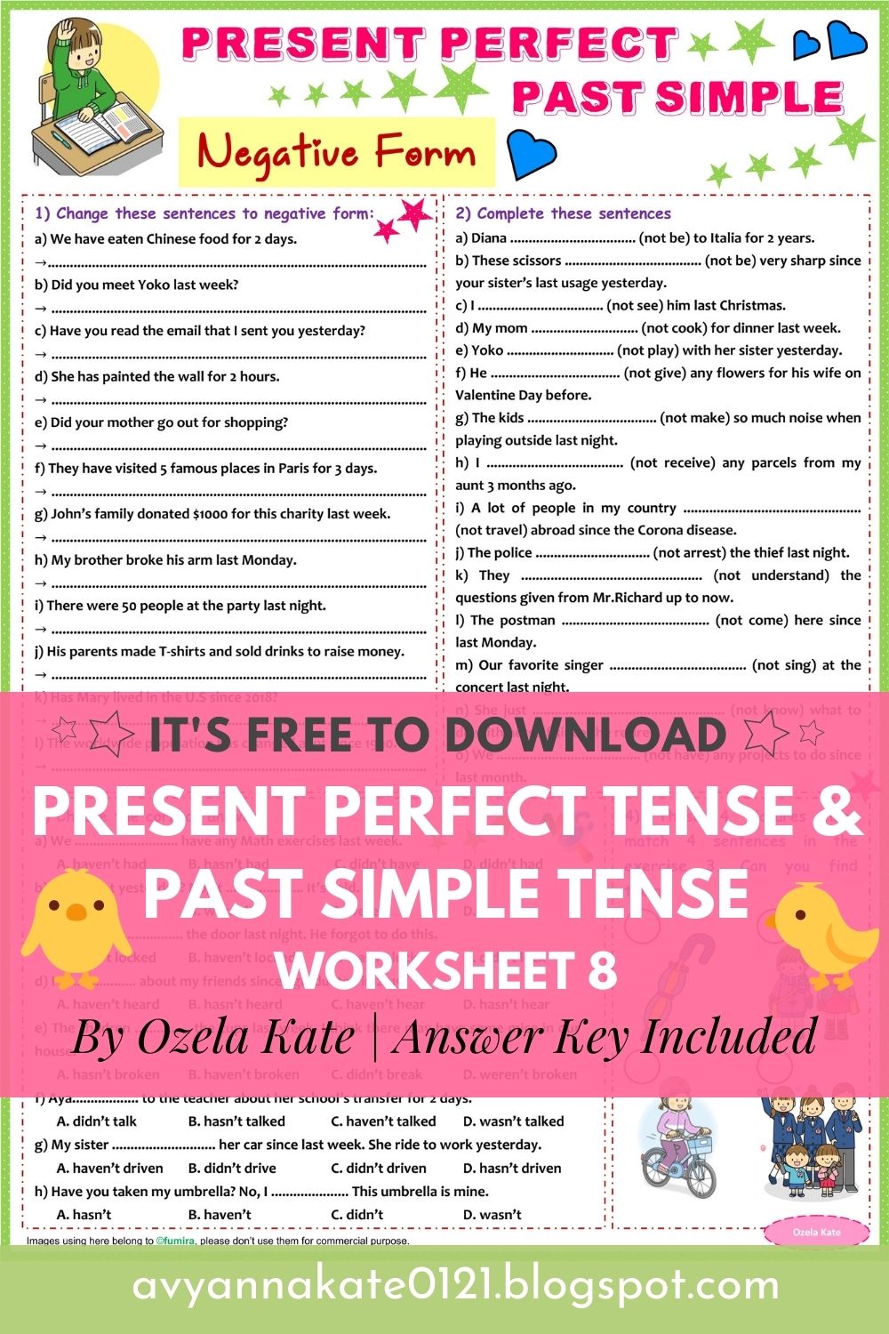 Ozela Kate Worksheet For Children And Beginner Tenses Present Perfect Tense And Past Simple