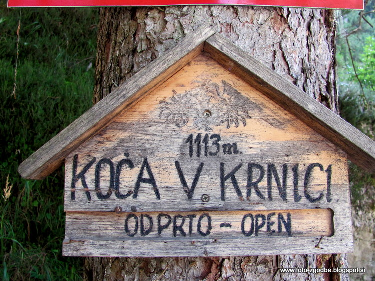 Koča v Krnici, kažipot Slovenija, Kranjska Gora, Krnica
