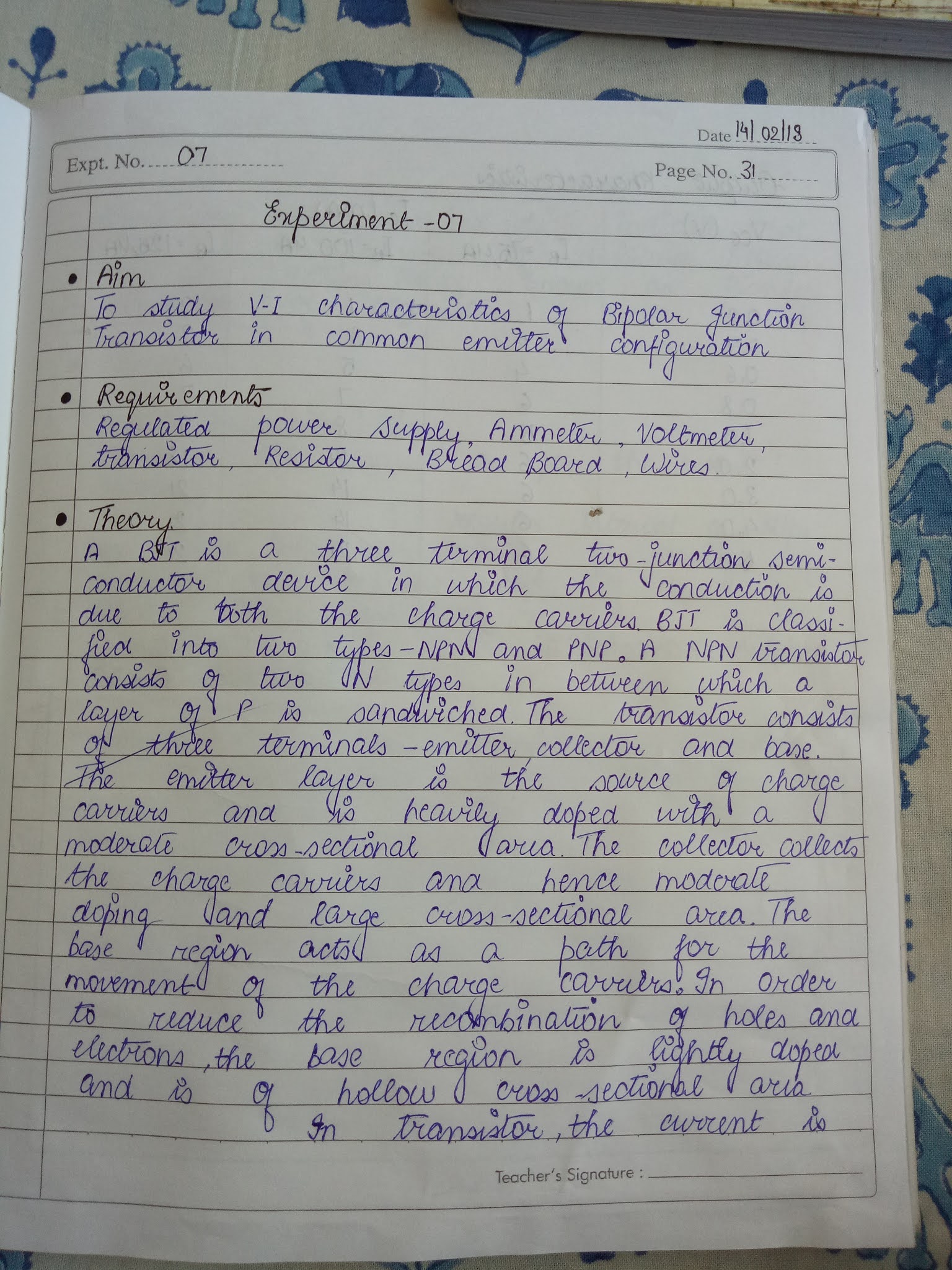VI Characteristics of Bipolar Junction Transistor