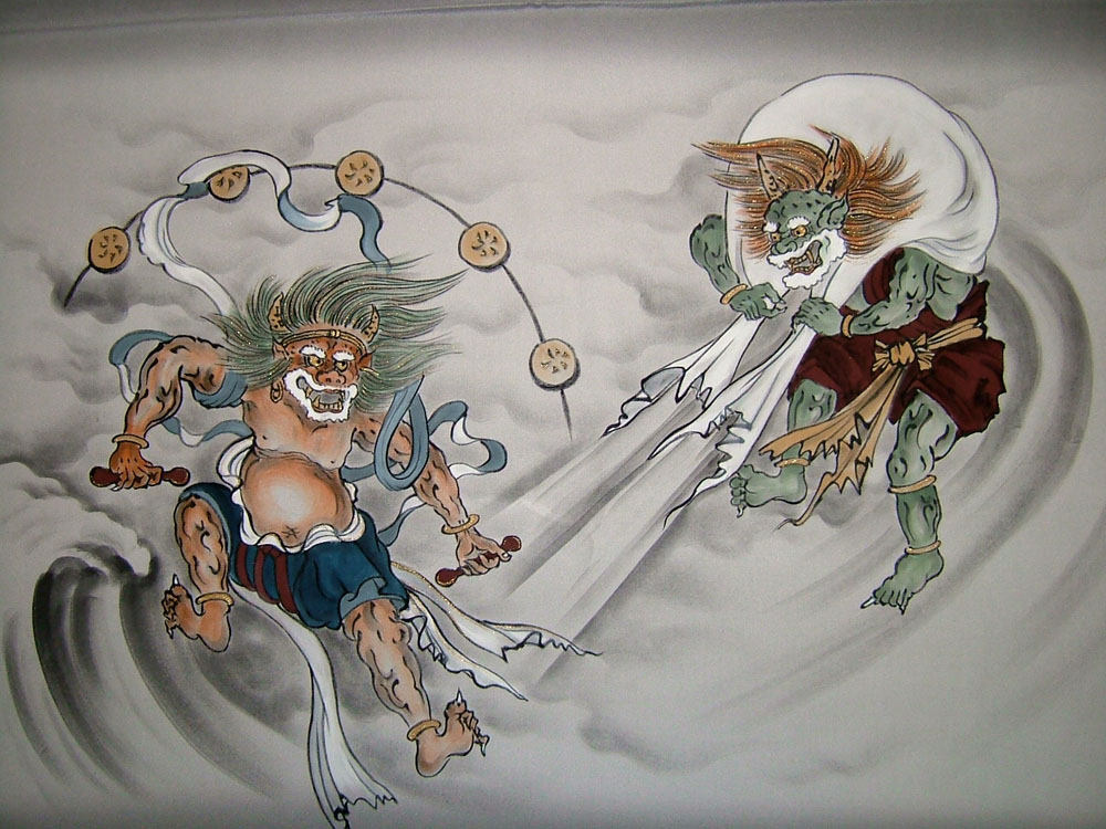 Wind god. Фудзин Бог ветра Япония. Бог Райдзин и Фудзин. Фуджин и Райджин. Фуджин Бог ветра мифология.