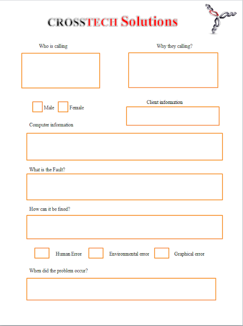 Level 3 ICT : Fault log sheet