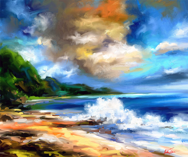 The beach in paradise digital oil painting by Mikko Tyllinen