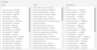 Theme JSON SASS PowerShell output