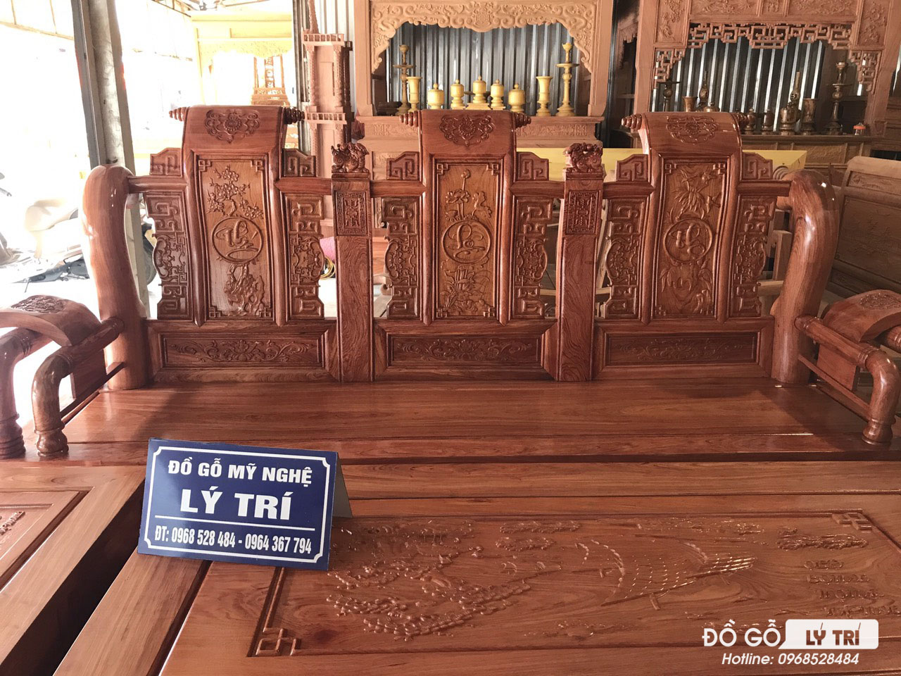 Bộ ghế Tần Thủy Hoàng tay 12 gỗ hương đá tay liền dạ, liền khung