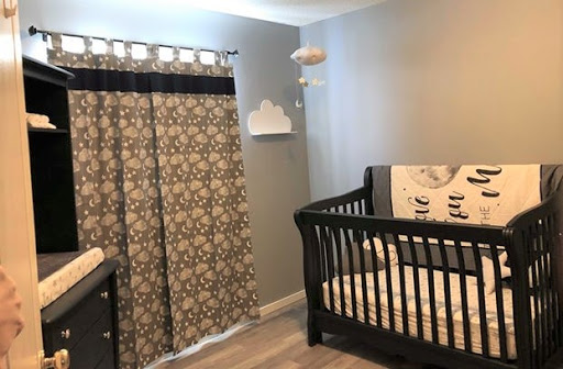 navy blue crib and dresser