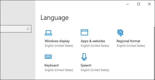 أيقونات خيار لغة جديدة في تطبيق إعدادات Windows 10.