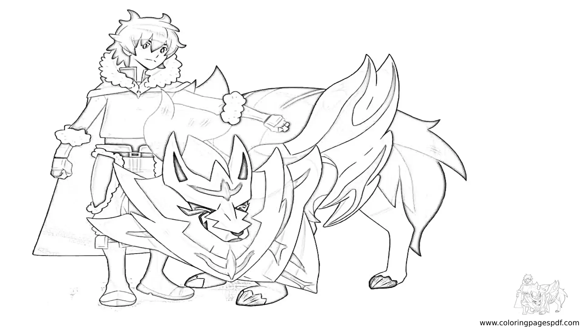Coloring Page Of Zacian With Its Male Trainer