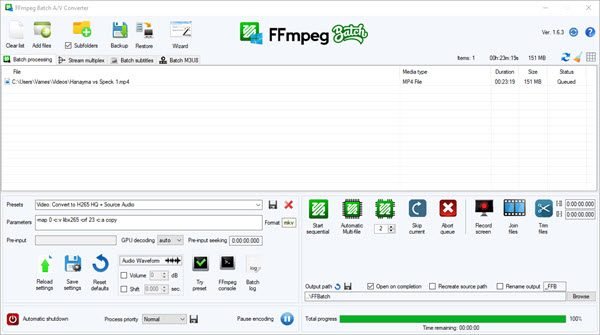 Пакетный аудио/видео конвертер FFmpeg
