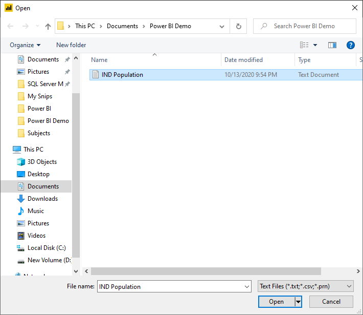 Create Power BI report from text data source