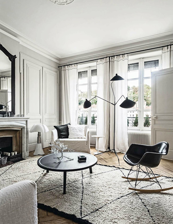 Black and white Parisian apartment. Photo by Felix Forest via Living Inside