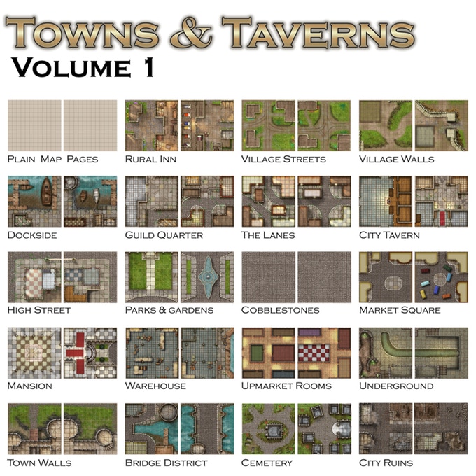 Tabletop Fix Battle Mats Towns & Taverns Modular Books Kickstarter