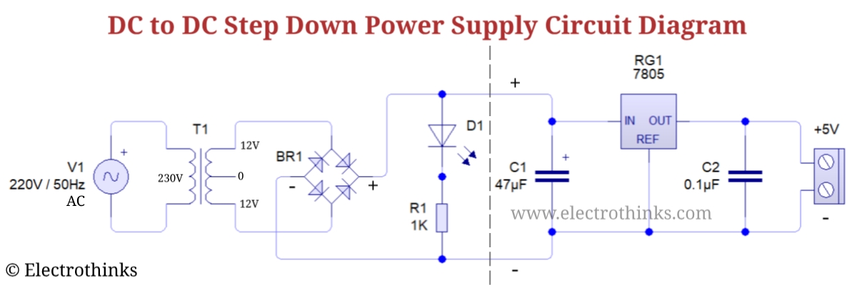 DC to DC 7-25V to 5V Step Down Power Supply with 7805 - Electrothinks