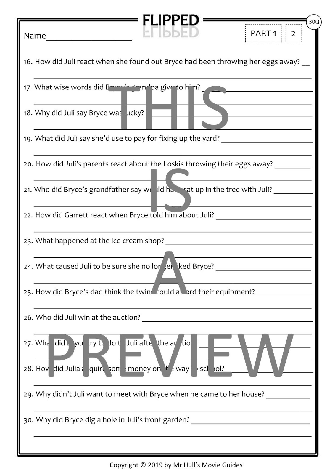 Flipped Movie Guide + Writing Activities Answer Keys Included Movie