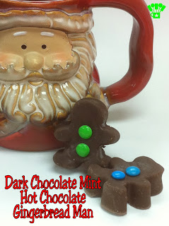 Dark Chocolate Mint Hot Chocolate Gingerbread Man Neighbor Gift.  Uses only 2 ingredients and a free bag topper printable to make an easy and yummy gift.