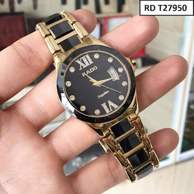 Đồng hồ đeo tay RD T27950 mặt tròn dây đá ceramic đen đẹp xuất sắc