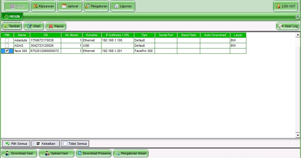 Menu Dalam Aplikasi Fingerspot Time Management (FTM) Mesin Absensi dan Kunci Pintu Sidik Jari