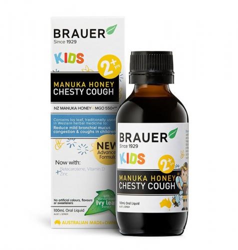 Siro giúp giảm ho, long đờm cho trẻ từ 2 tuổi Brauer Kids Manuka Honey Chesty Cough (100 ml)