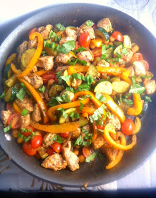 This easy Mediterranean style skillet dish of bold flavored chicken and vegetables comes together in under 30 minutes! - Slice of Southern