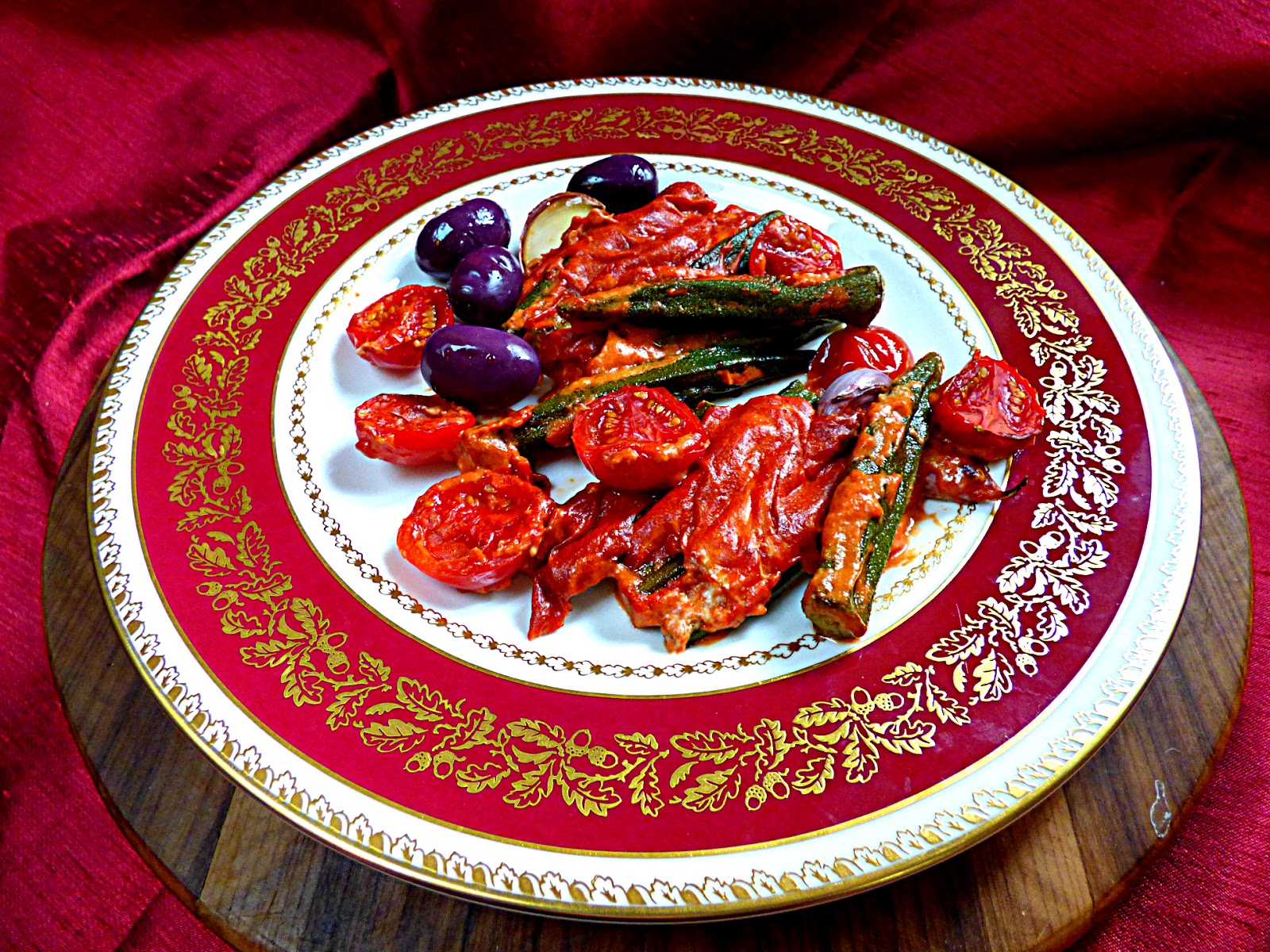 Chez Maximka Baked okra in tomato and soured cream sauce