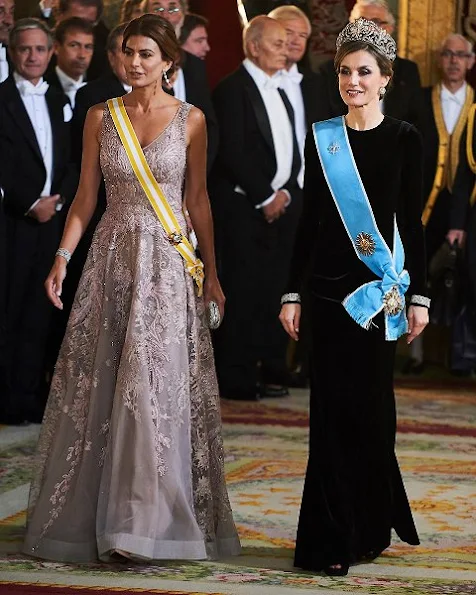 King Felipe and Queen Letizia of Spain receive Argentina's President Mauricio Macri and wife Juliana Awada for an Gala Dinner at the Royal Palace