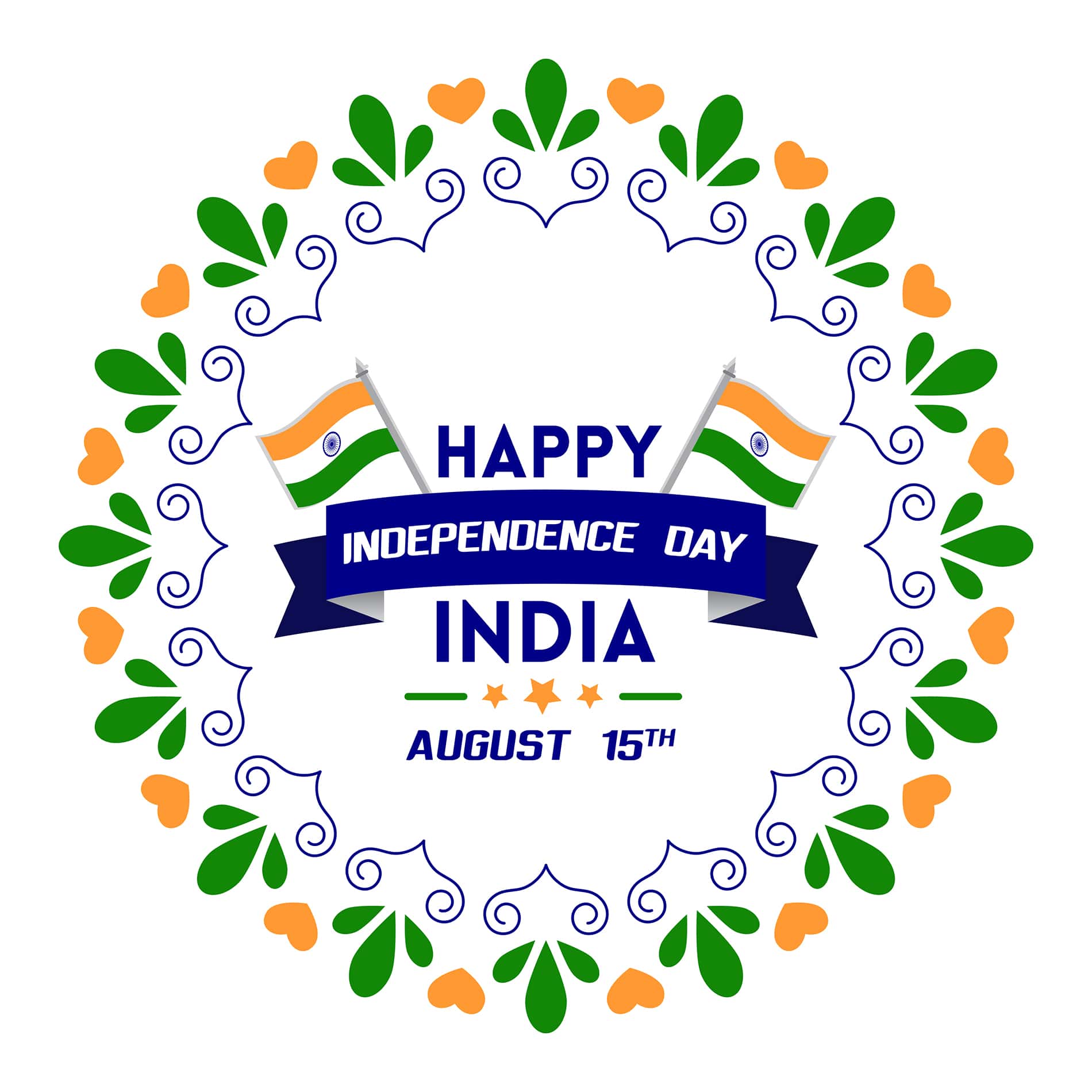 Decorative Indian independence day vector graphics in tri color for free download