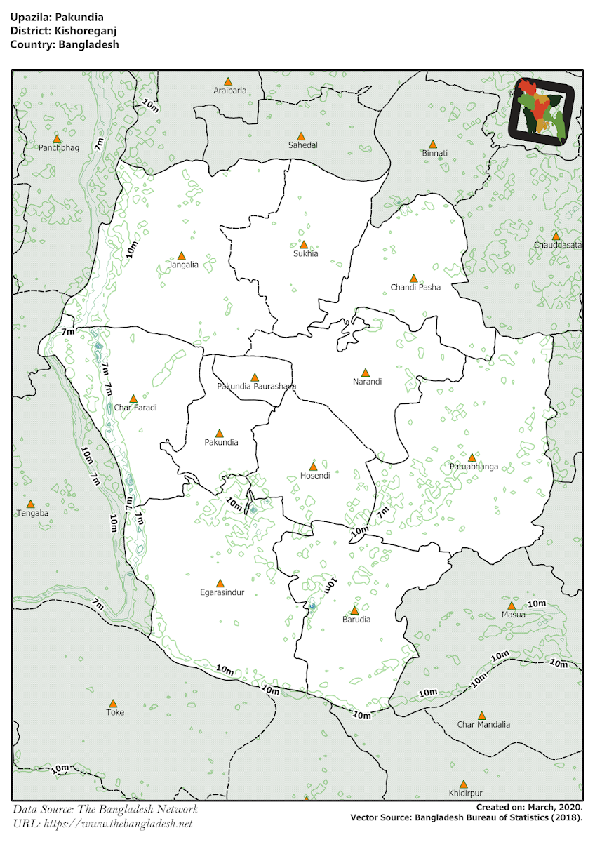 Pakundia Upazila Elevation Map Kishoreganj District Bangladesh