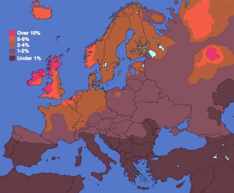 World map of the Red-haired people in Europe