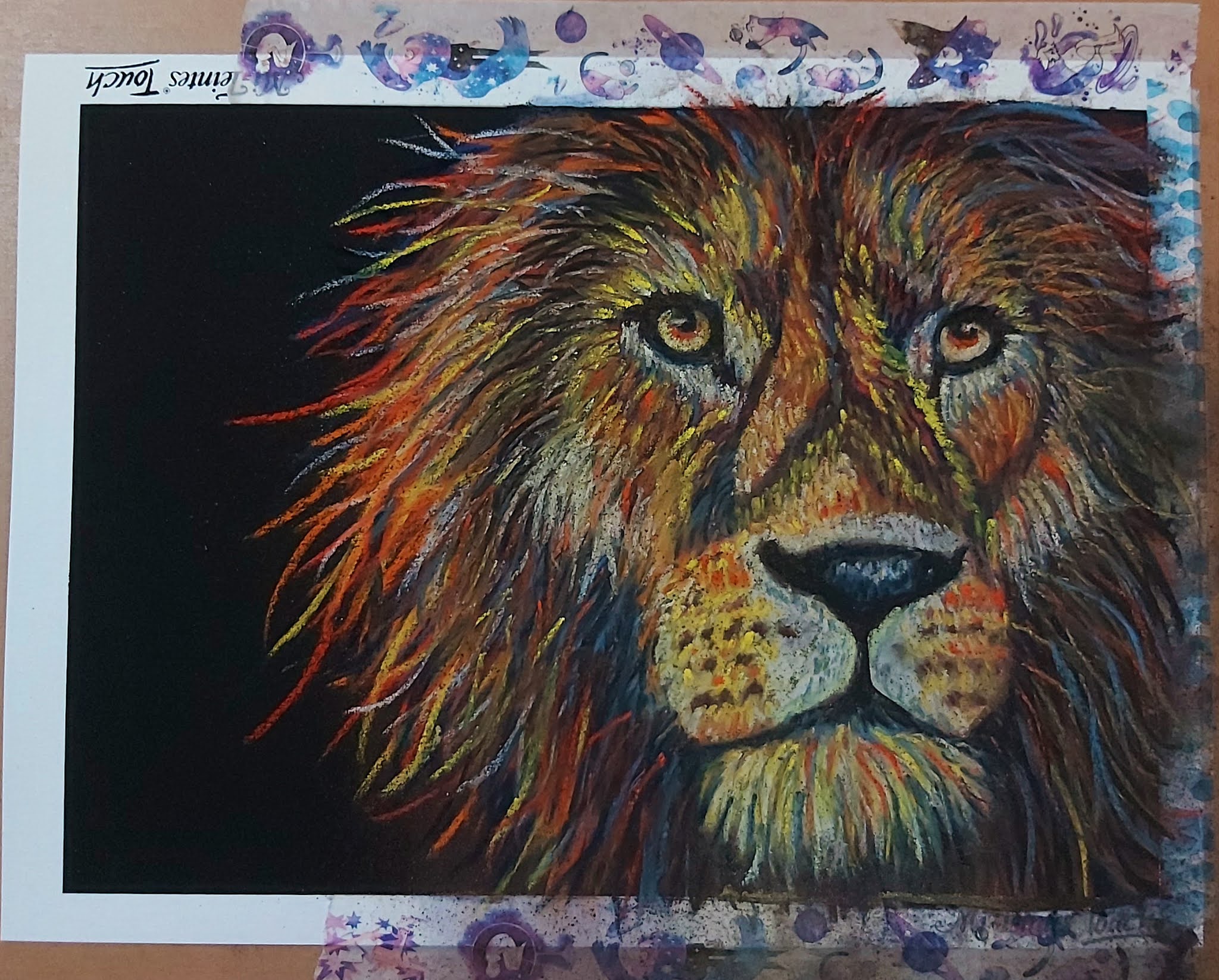 The mane event - lion in soft pastels on black paper