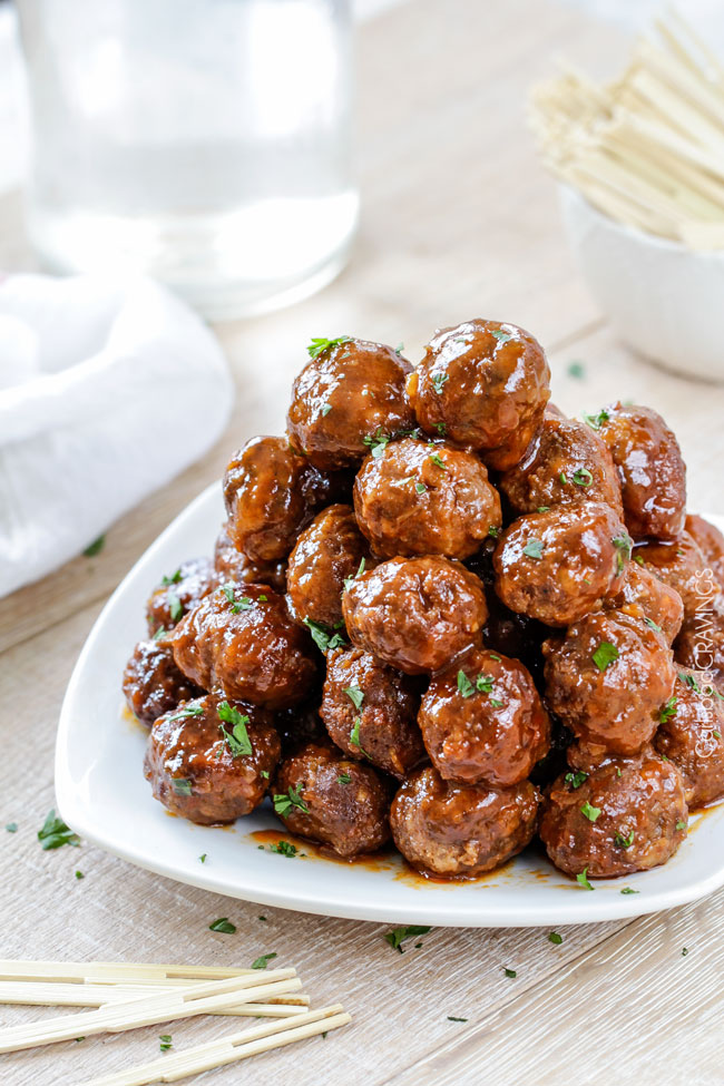 Slow Cooker Honey Buffalo Meatballs from Carlsbad Cravings Slow