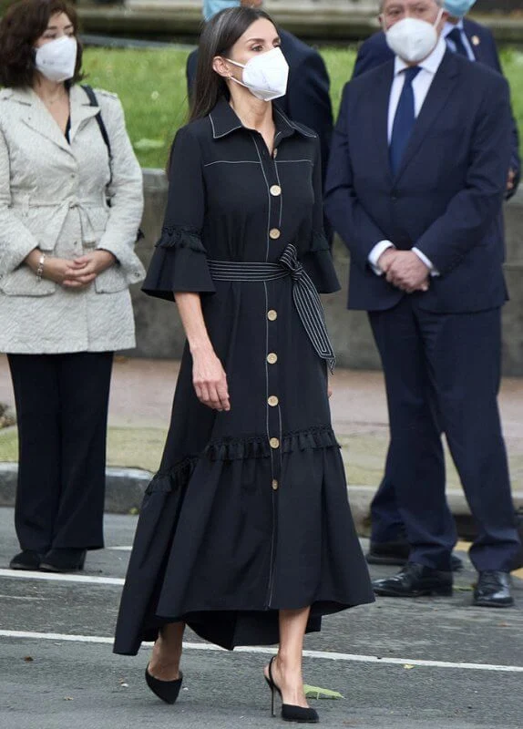 Queen Letizia wore a new black drago denim shirt dress from Leyre Doueil