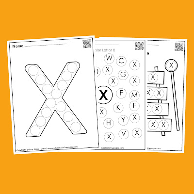 Letter X dot markers free preschool coloring pages ,learn alphabet ABC for toddlers