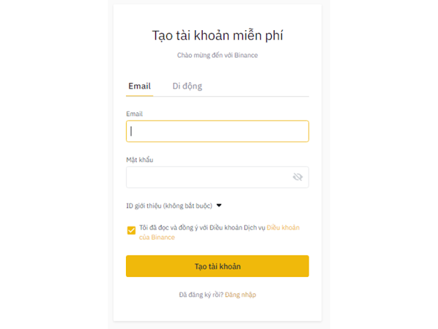 Cách đăng ký tài khoản sàn binance