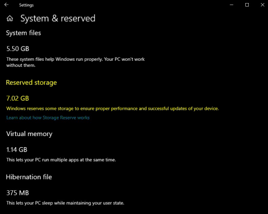 Reserva de almacenamiento en Windows 10