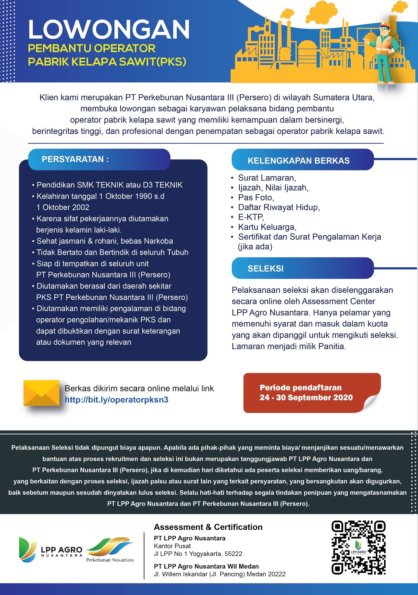 Gambar Poster Lowongan Kerja BUMN Medan Oktober 2020 di PT Perkebunan Nusantara III