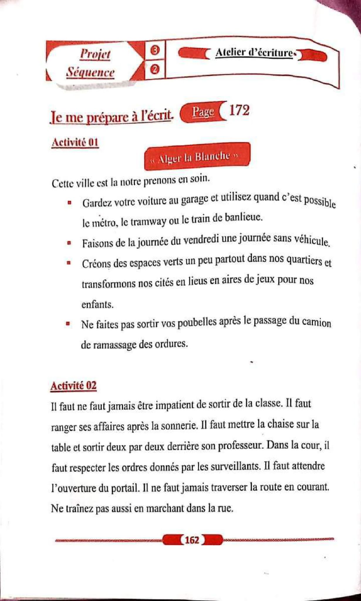 حل تمارين صفحة 172 الفرنسية للسنة الأولى متوسط الجيل الثاني
