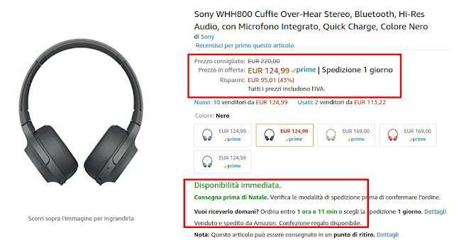 Cuffie Sony WHH800 di nuovo in offerta su Amazon a 124 euro