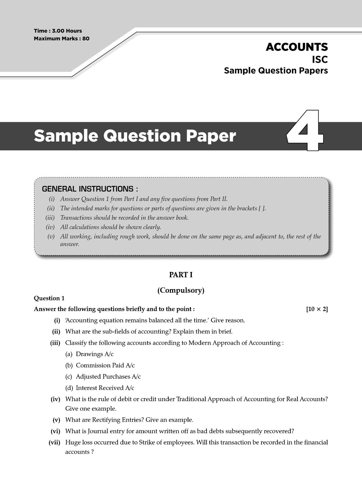 ISC Class 11 Specimen Paper 2020 - ACCOUNTS Sample Paper 4 - ISC HUB - All E-books and Solutions