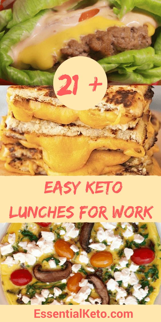 21+ Easy Keto lunches to take with to work. From salads to low carb sandwiches, yummy comfort food and left over dinner ideas.