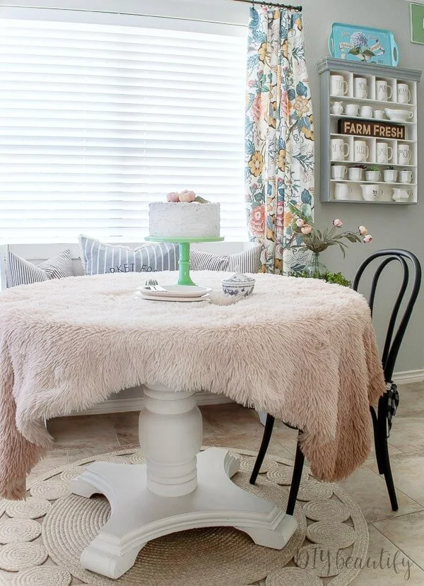 faux fur throw on table