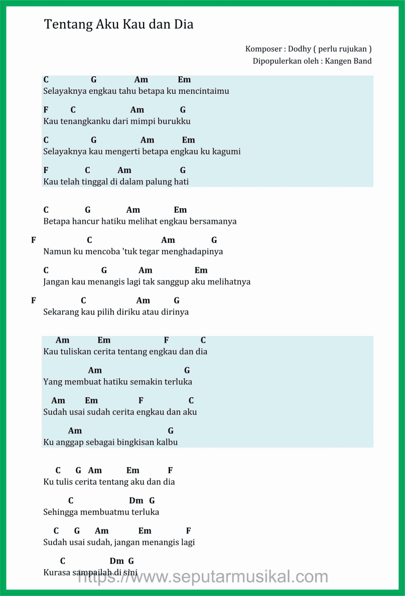Chord Lagu Tentang Kau Aku dan Dia SEPUTAR MUSIK