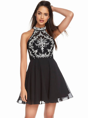 High Neckline Alyce Homecoming Dress Black-Daimond White Color