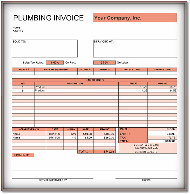 Plumbing Invoice Sample Invoice Template