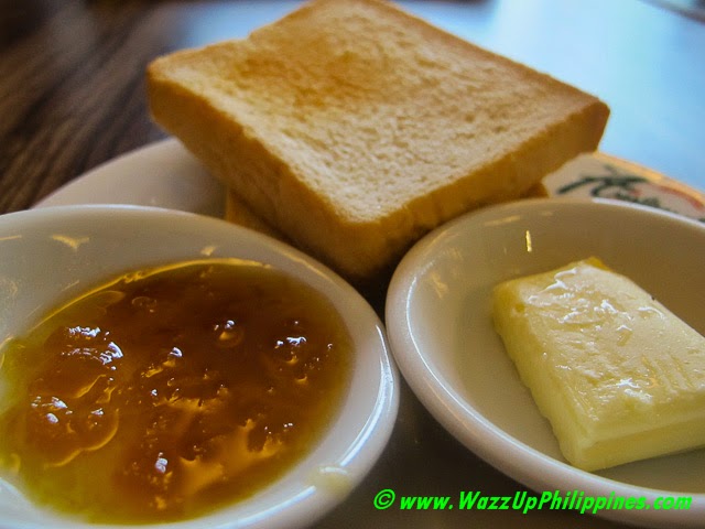 Photos of slices of toasts with butter and  jam, breakfast at Aristocrat Restaurant