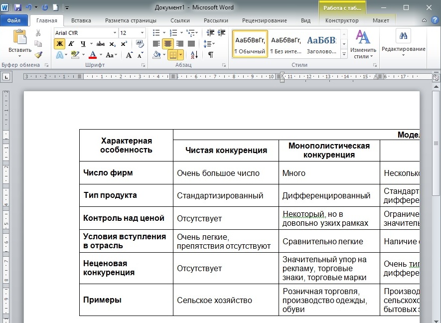 Готовые таблицы для word