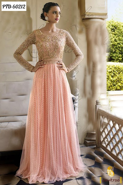 Indian Wedding Season Special Bridal Peach Santoon Anarkali Dresses Salwar Suit Online Shopping with Discount Offer at Pavitraa.in