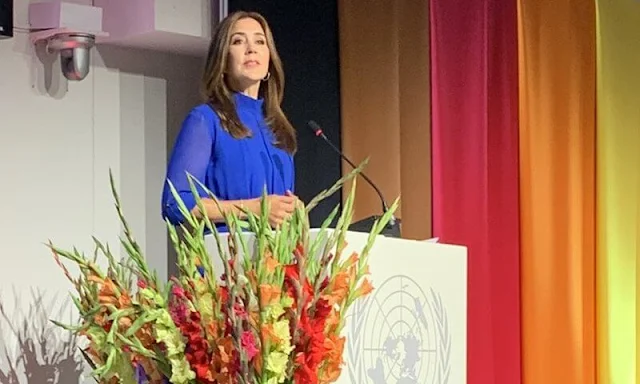 Crown Princess Mary wore a blue jumpsuit by YDE Copenhagen of Spring Summer 2016 collection. Cartier love gold diamond bracelet